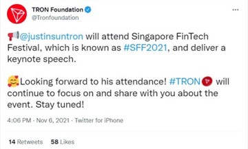 TRON Founder Justin Sun Confirms Attendance at Singapore FinTech Festival 2021