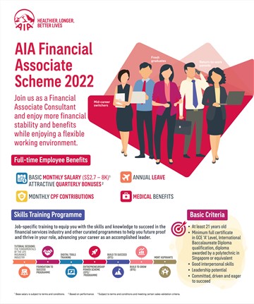 AIA Singapore introduces more than 500 financial sales advisory positions under new employment scheme providing greater financial stability to attract fresh graduates, mid-career switchers and stay-at-home-parents keen to return to the workforce