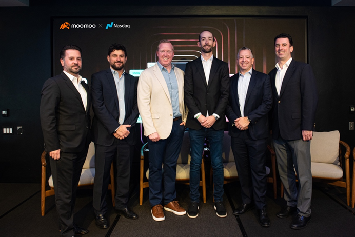 From left to right: Greg Ferrari, Vice President of Exchange Management for North American Market Services at Nasdaq; John Black, Associate Vice President and Head of Index Options at Nasdaq; Thomas Maguire, Associate Vice President and Head of Data Product Management at Nasdaq; Nate Palmer, President, Moomoo Financial Inc.; Brandon Tepper, Senior Vice President and Global Head of Data at Nasdaq; Justin Zacks, Vice President of Strategy, Moomoo Technologies Inc.